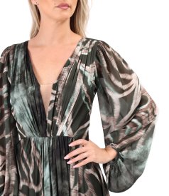 Long evening dress made of printed veil