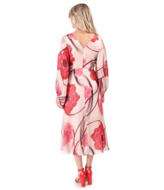 Evening dress in printed chiffon with floral motifs