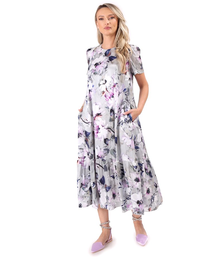 Relaxed-fit midi dress in viscose and silk with floral print