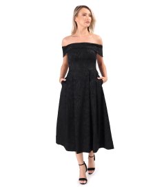 Elegant off-the-shoulder evening dress in stretch floral jacquard