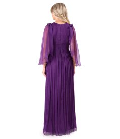 Long evening dress in natural silk chiffon