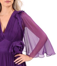 Long evening dress in natural silk chiffon