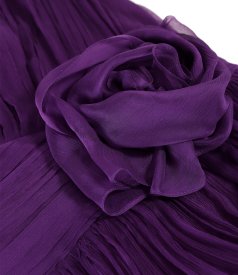 Long evening dress in natural silk chiffon