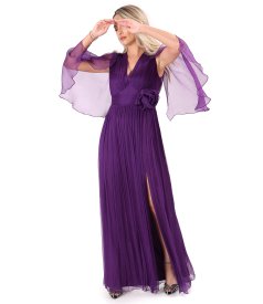 Long evening dress in natural silk chiffon