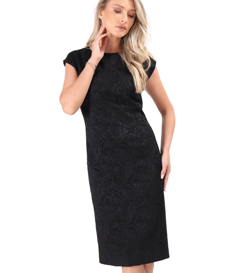Elegant stretch jacquard dress with floral motifs