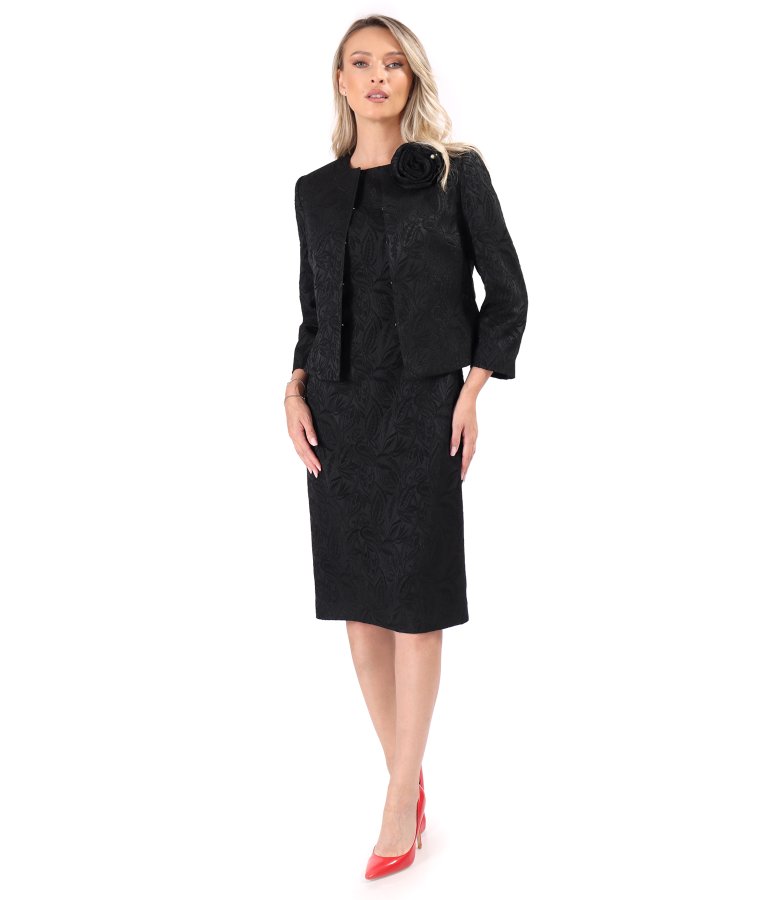 Elegant stretch jacquard jacket with floral motifs