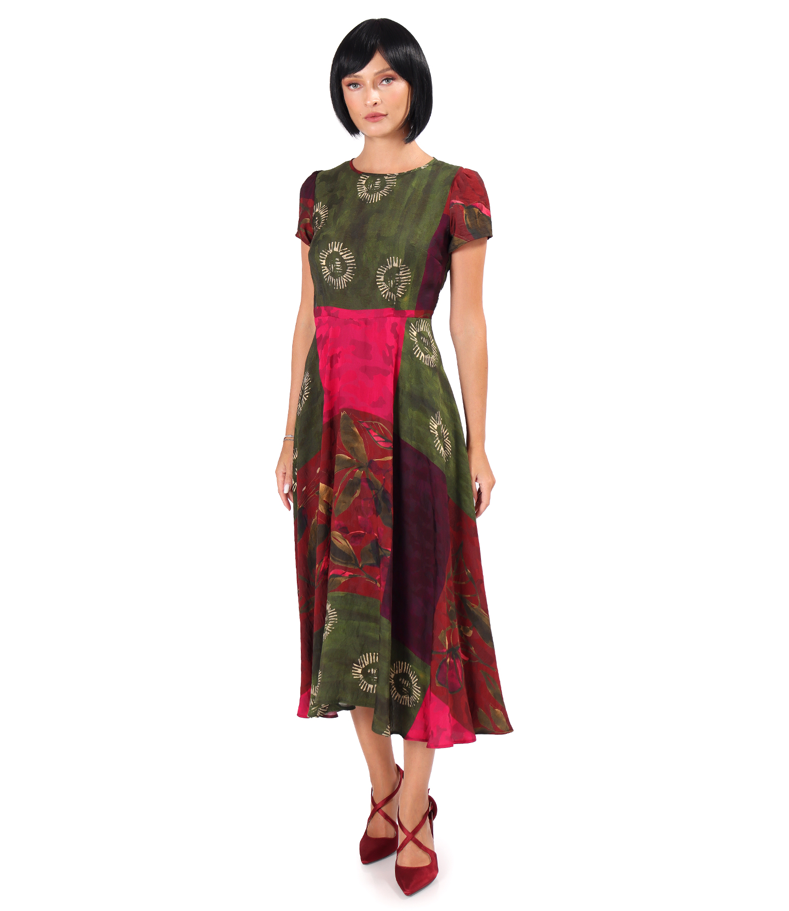 Elegant midi dress in printed viscose