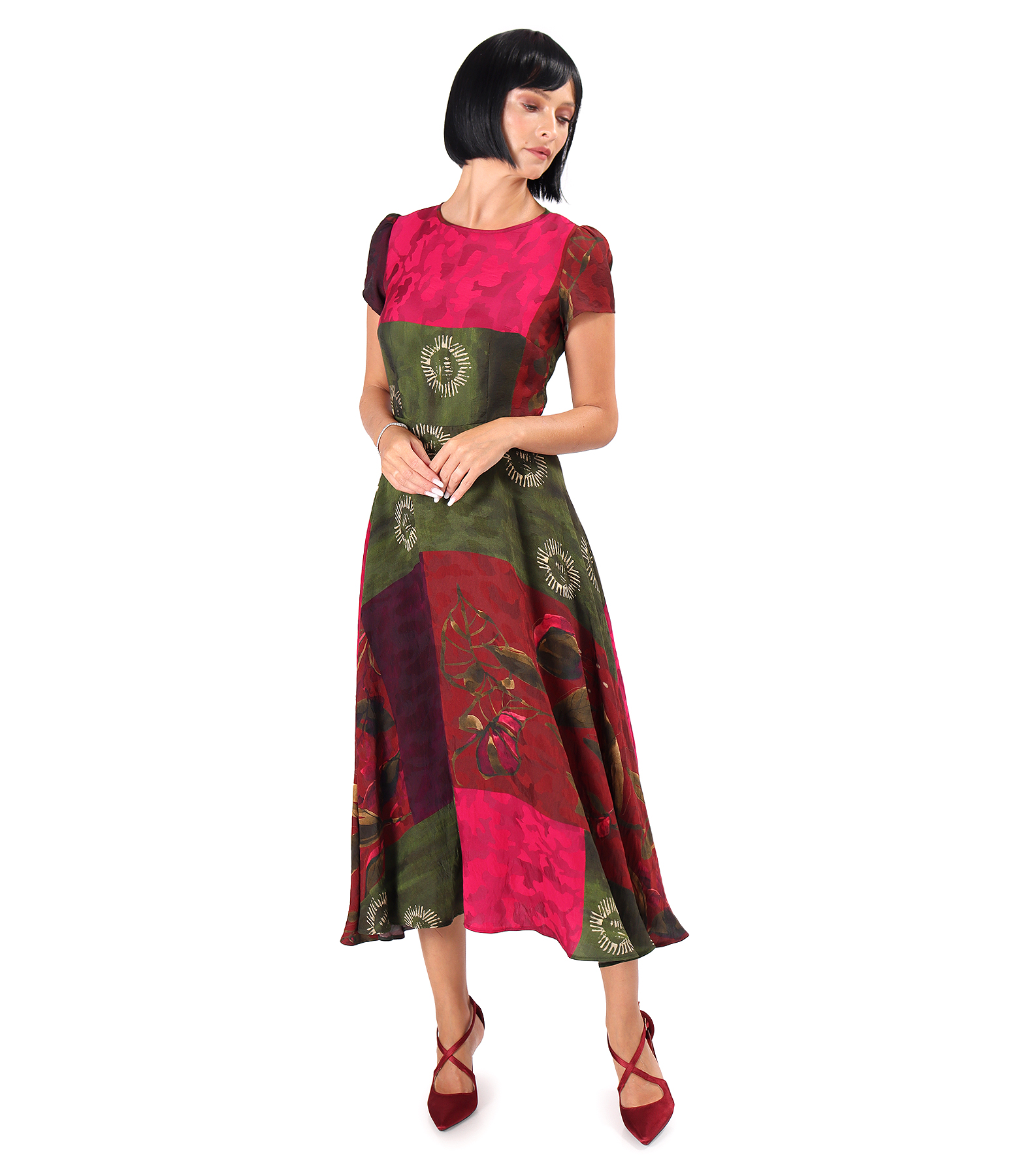 Elegant midi dress in printed viscose