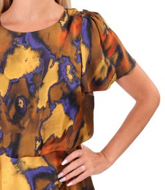 Elegant printed satin viscose midi dress