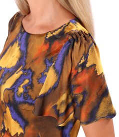 Elegant printed satin viscose midi dress