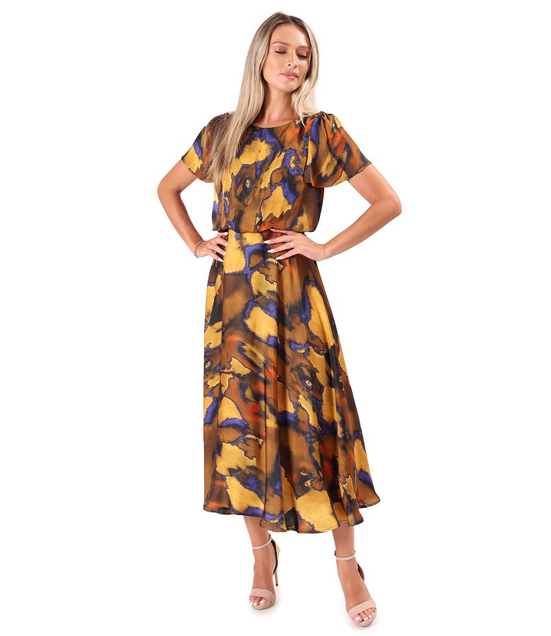 Elegant printed satin viscose midi dress