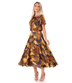 Elegant printed satin viscose midi dress