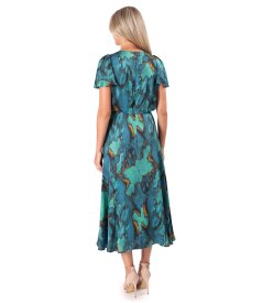 Elegant printed satin viscose midi dress