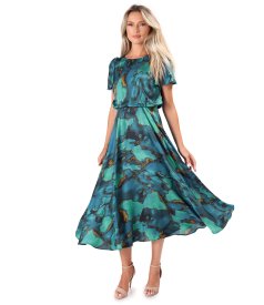 Elegant printed satin viscose midi dress