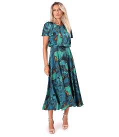 Elegant printed satin viscose midi dress