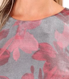 Evening dress in metallic-effect viscose organza with floral print