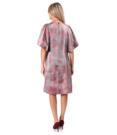 Evening dress in metallic-effect viscose organza with floral print