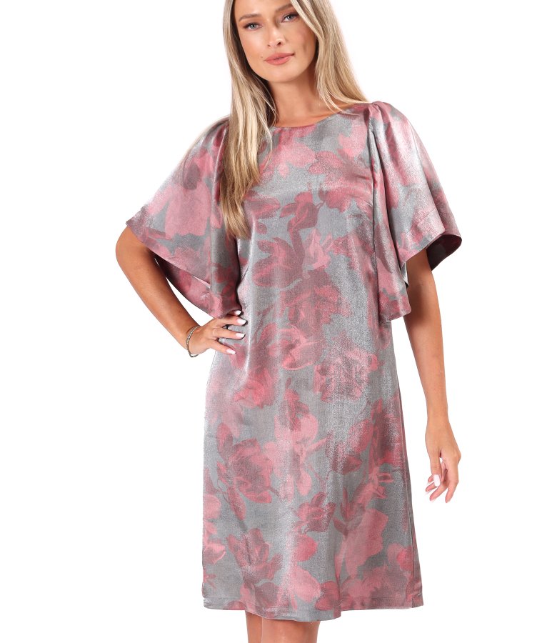 Evening dress in metallic-effect viscose organza with floral print