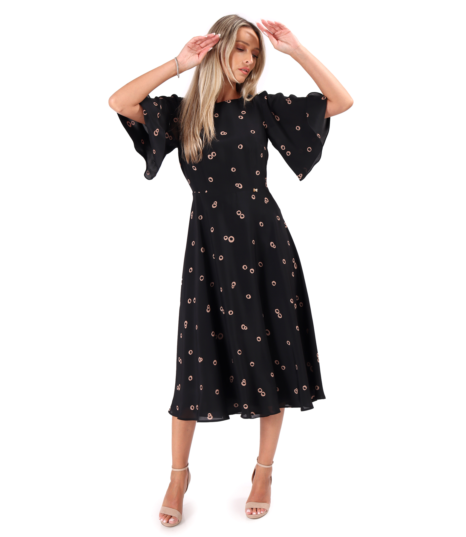 Midi dress in geometric-print viscose