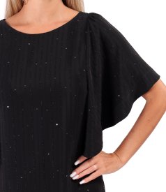 Evening dress in viscose with metallic yarn and sequins