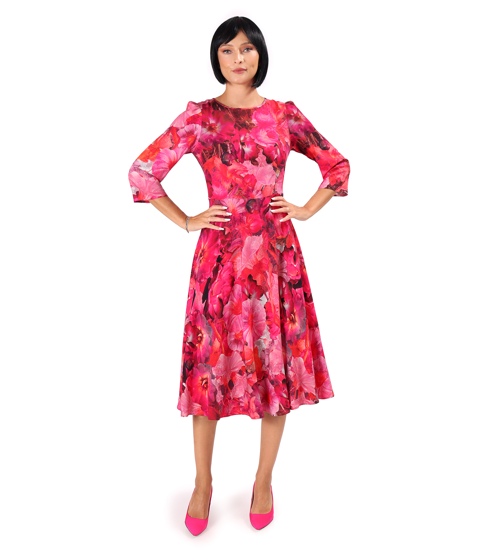 Elegant floral-print viscose dress