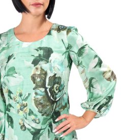Relaxed-fit viscose dress with silk and floral print