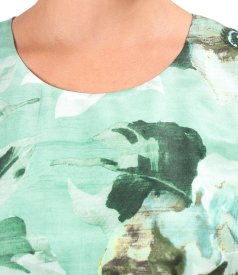 Relaxed-fit viscose dress with silk and floral print