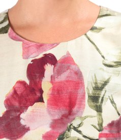 Relaxed-fit viscose dress with natural silk and floral print
