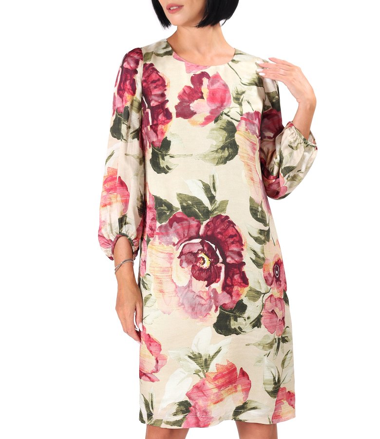 Relaxed-fit viscose dress with natural silk and floral print