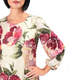 Relaxed-fit viscose dress with natural silk and floral print
