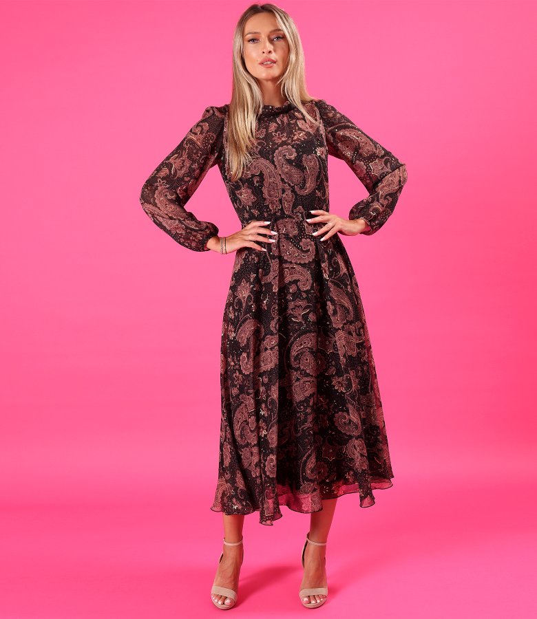 Midi dress in paisley-print chiffon