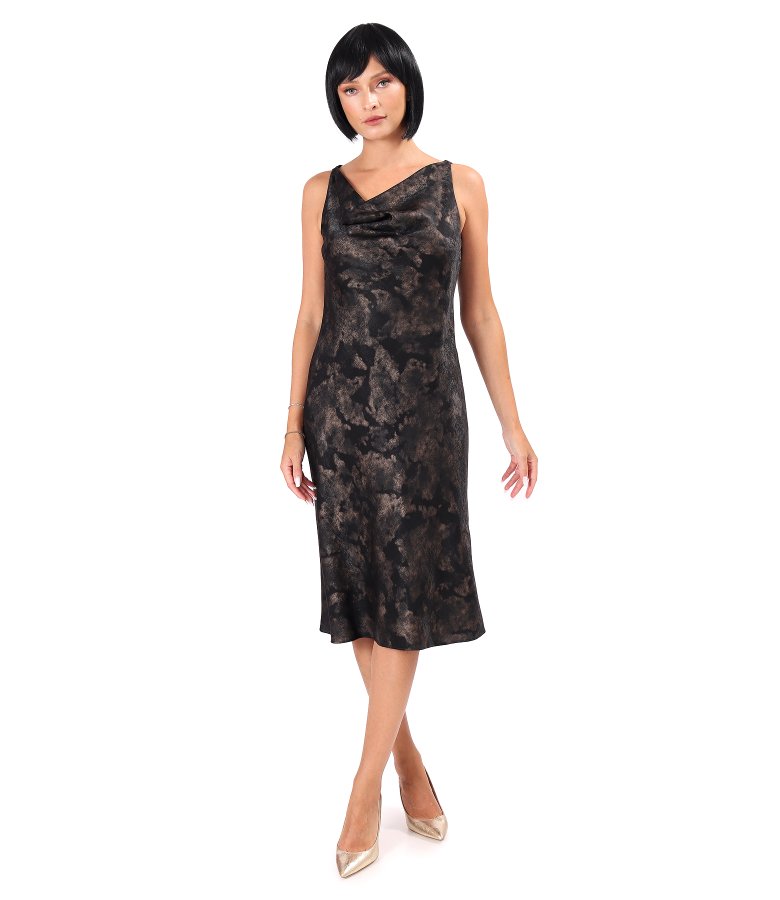 Bias-cut midi dress with gold motifs