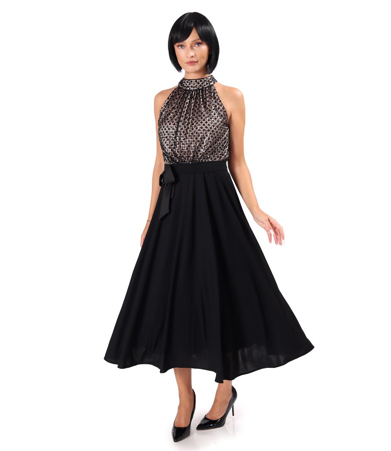 Evening dress with a sequin and bead-embellished bodice