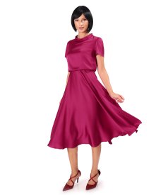 Midi dress in plain stretch satin