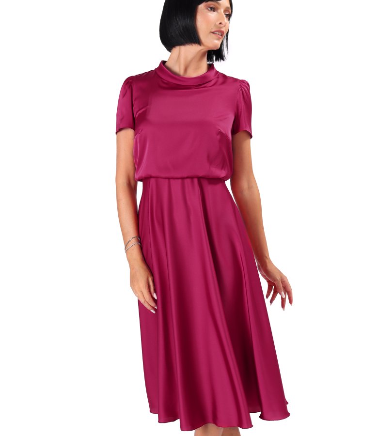 Midi dress in plain stretch satin