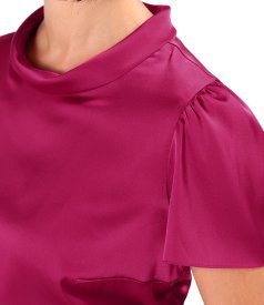 Midi dress in plain stretch satin