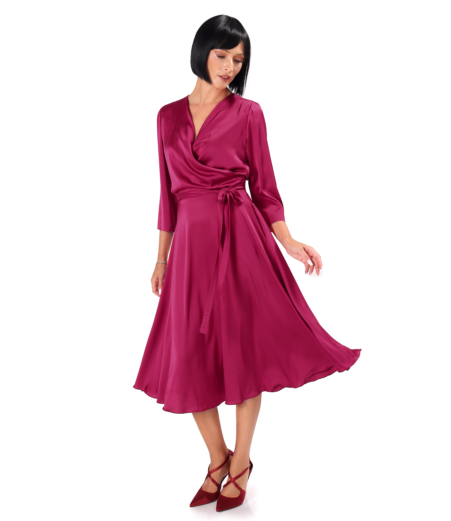 Elegant plain stretch satin dress