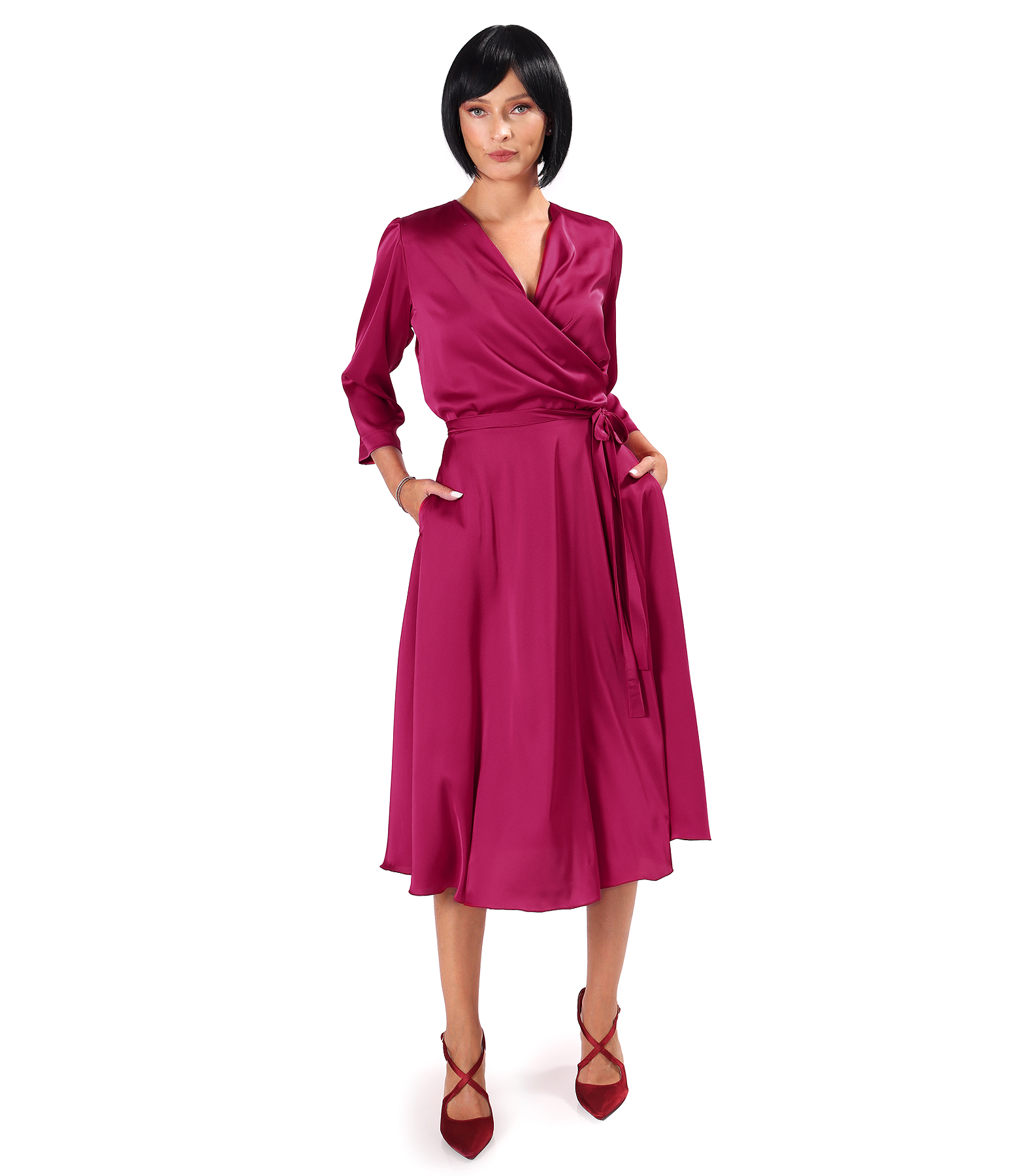 Elegant plain stretch satin dress