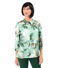 Elegant viscose blouse with floral-print natural silk