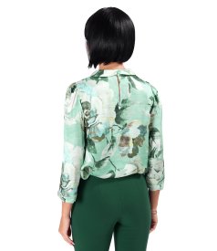 Elegant viscose blouse with floral-print natural silk