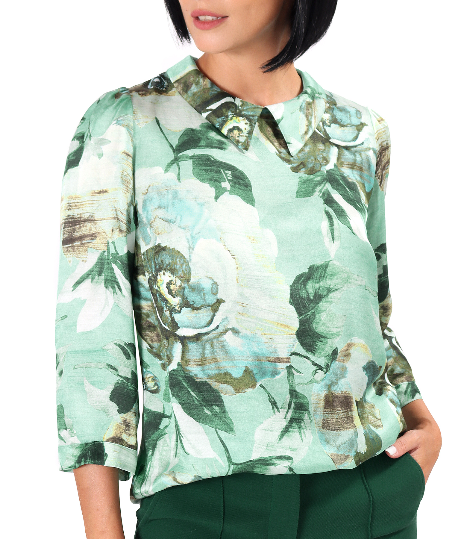 Elegant viscose blouse with floral-print natural silk