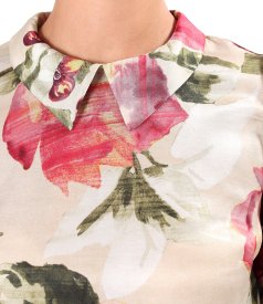 Elegant viscose blouse with floral-print natural silk