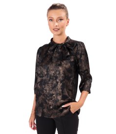 Elegant blouse with gold motifs and scarf collar