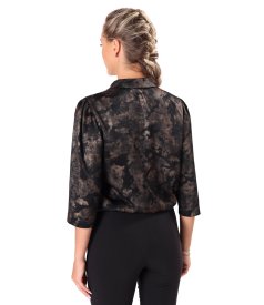 Elegant blouse with gold motifs and scarf collar