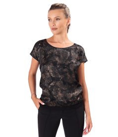 Relaxed-fit blouse with gold motif print front