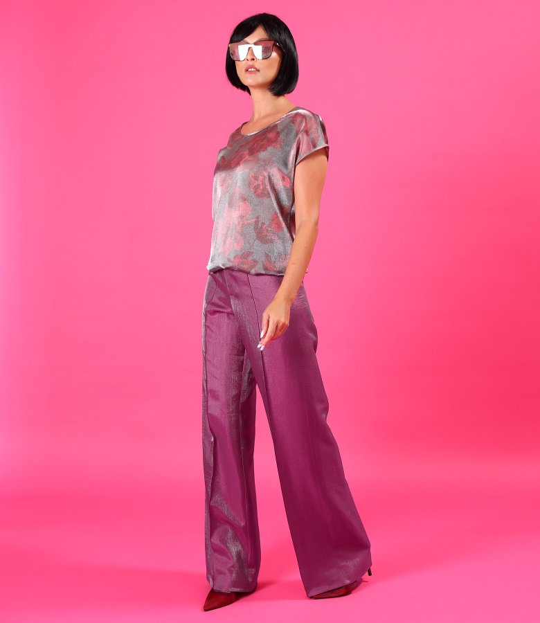 Elegant viscose organza blouse with a metallic effect