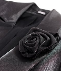 Sacou elegant satinat cu rever si floare decorativa