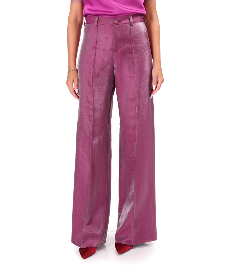 Wide-leg trousers in satin-look fabric