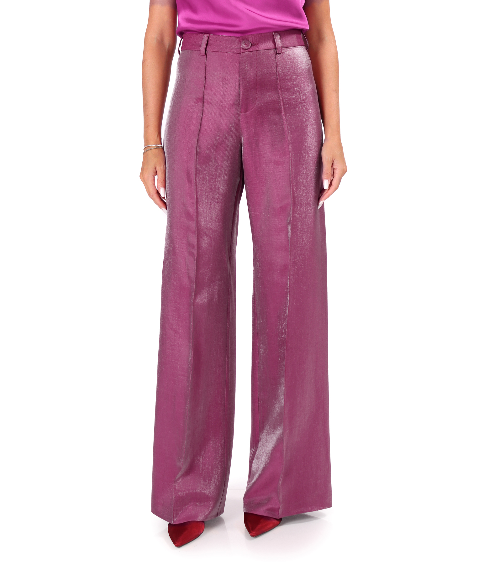 Wide-leg trousers in satin-look fabric