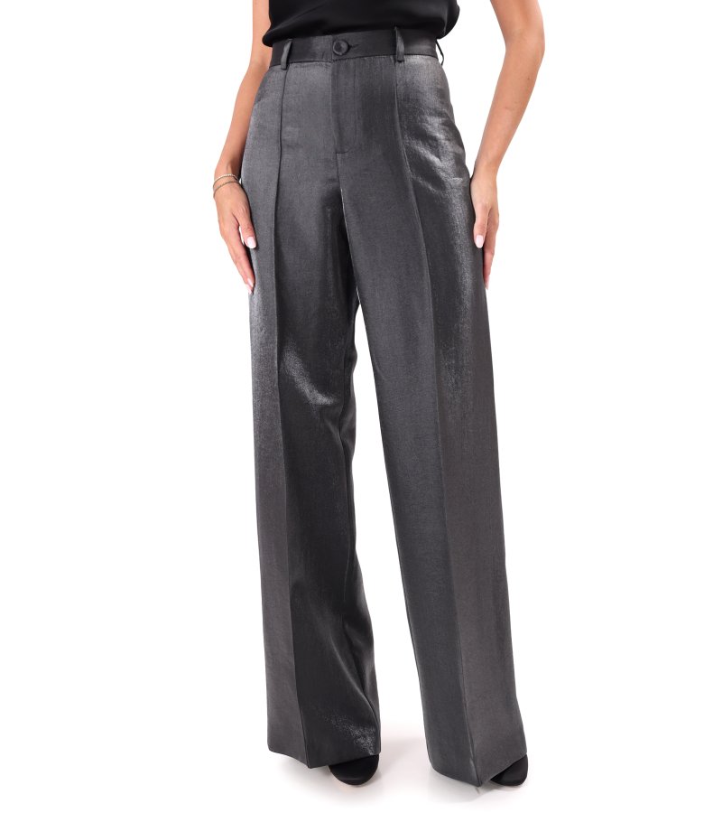 Wide-leg trousers in satin-look fabric